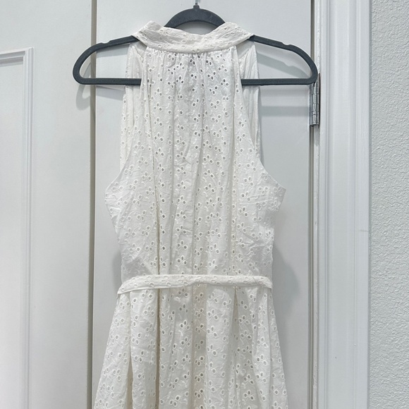 White Eyelet Dresses Sam And Jess Sleeveless Fit Flare tie front Summer Dress L - Picture 6 of 10